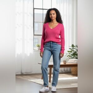 Vintage Old Navy Women’s Pink Cable Knit V Neck Sweater